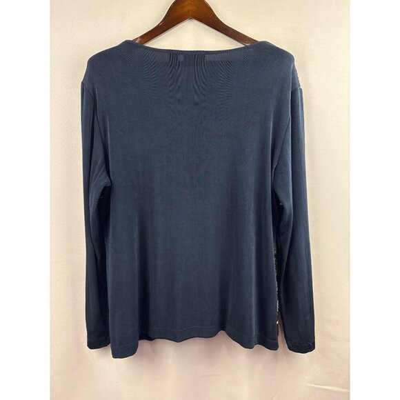 Women's Chico’s 2XL Navy Blue with White & Black Embroidery Long Sleeve Sweater - Picture 2 of 4